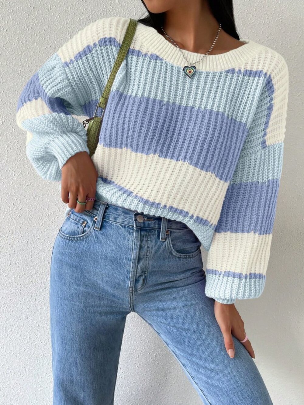 Women's Colorblock Rib-Knit Drop Shoulder Sweater - Picture 5 of 9
